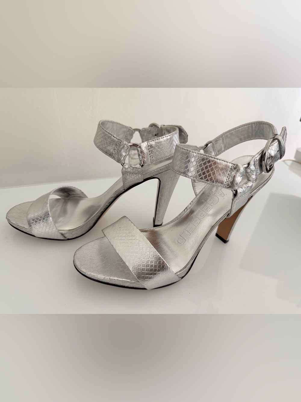 Karl Lagerfeld Silver Textured Ankle-Strap Sandals